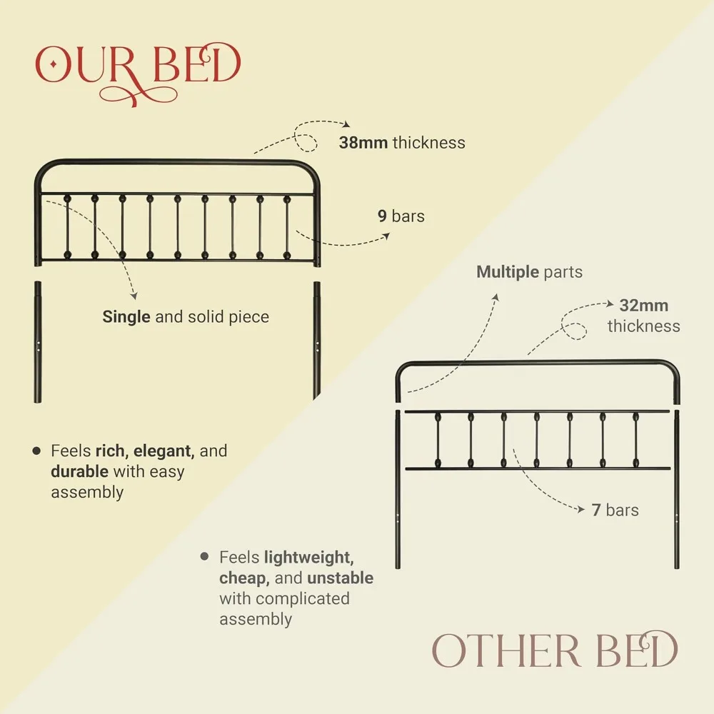 Queen Size Vintage Bed FrameBlack Headboard Footboard Wrought Rod Iron Art Farmhouse Industrial Victorian Style , Bed Frames