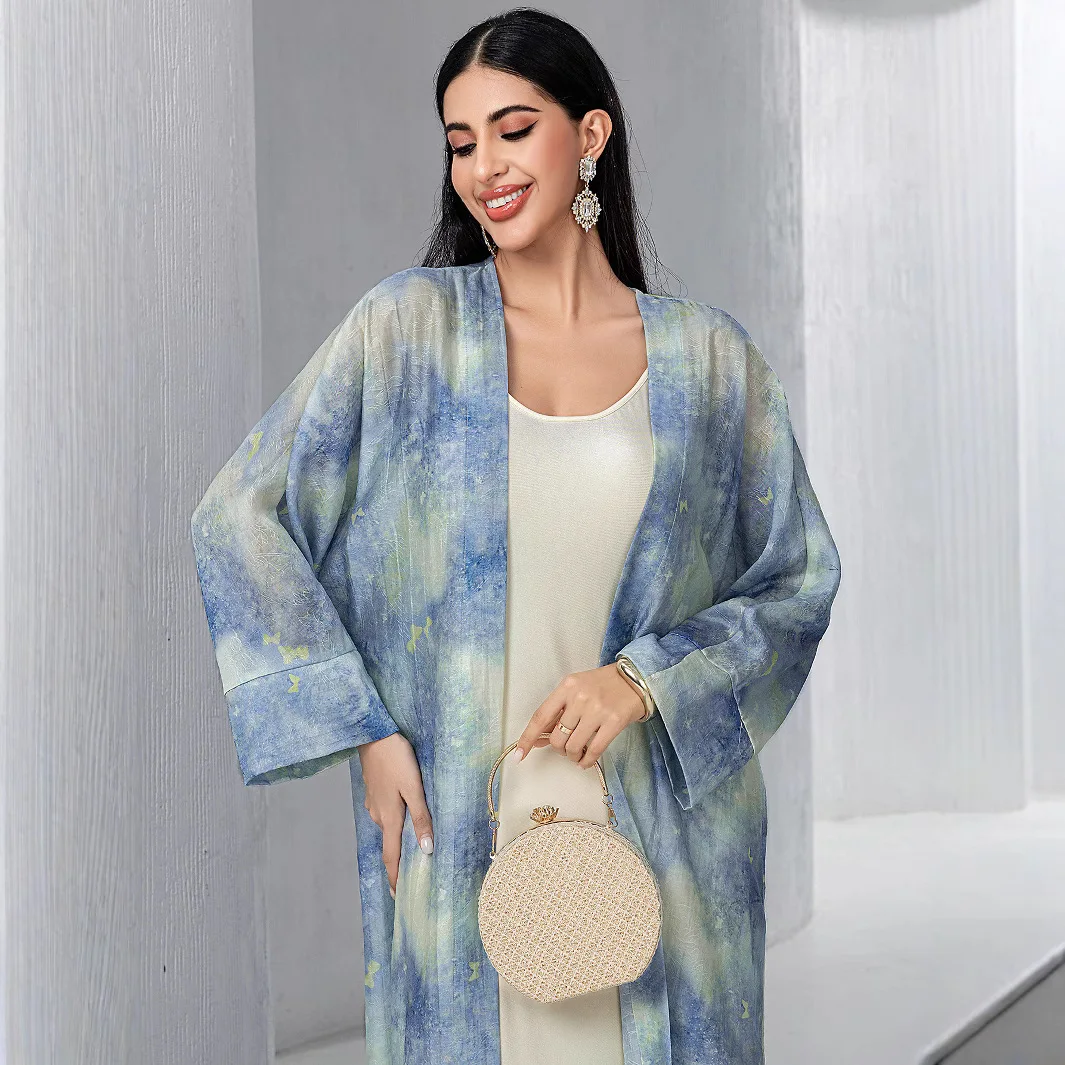

Dubai Turkish Kimono Abaya 2 Piece Matching Set Muslim Women Inner Under Dress Abayas Open Cardigan Eid Ramadan Islamic Clothing
