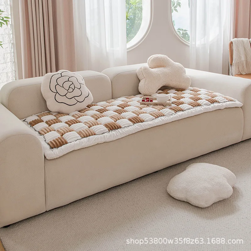 

1pc Simple cushion machine washable sofa Mantou cushion plush thickened antiskid Mantou shape warm