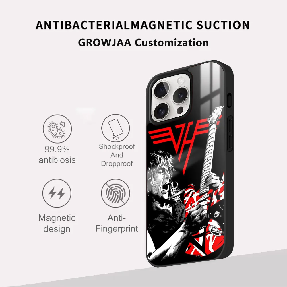 E-Eddie Van Halen Graphic Guitar Phone Case For iPhone 16 15 14 13 12 11 Pro Max Plus Mini New Magsafe Mirror Wireless Magnetic