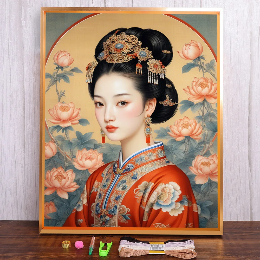 

Portrait Bride Printed Canvas Cross Stitch DIY Embroidery Complete Kit Handmade Craft Needlework Sewing Mulina Counted Design