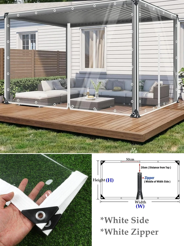 Plastik PVC przezroczysty 450gsm, grubość 0,35mm, z zamkiem błyskawicznym i oczkami, przezroczyste plandeki, namiot, drzwi garażowe, wodoodporna zasłona — 2