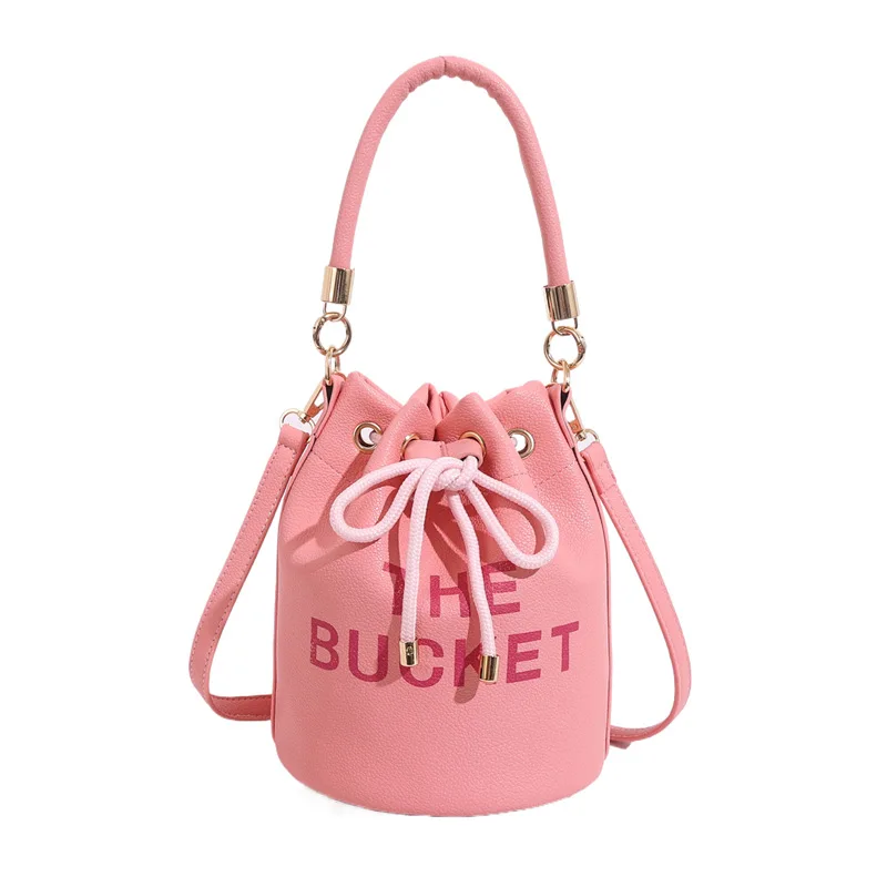 Fashion Foreign Women\'s Bag 2024 Summer New PU Texture Letter Bucket Bag Crossbody Bag