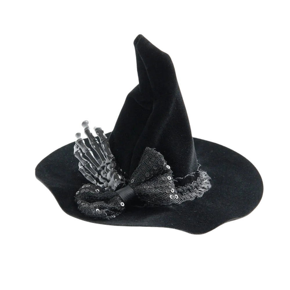 Flower Witch Hat Hair Clip Skull Spider Headdress Halloween Hair Clip Gothic Style Dark Black Witch Hairpins Costume Party