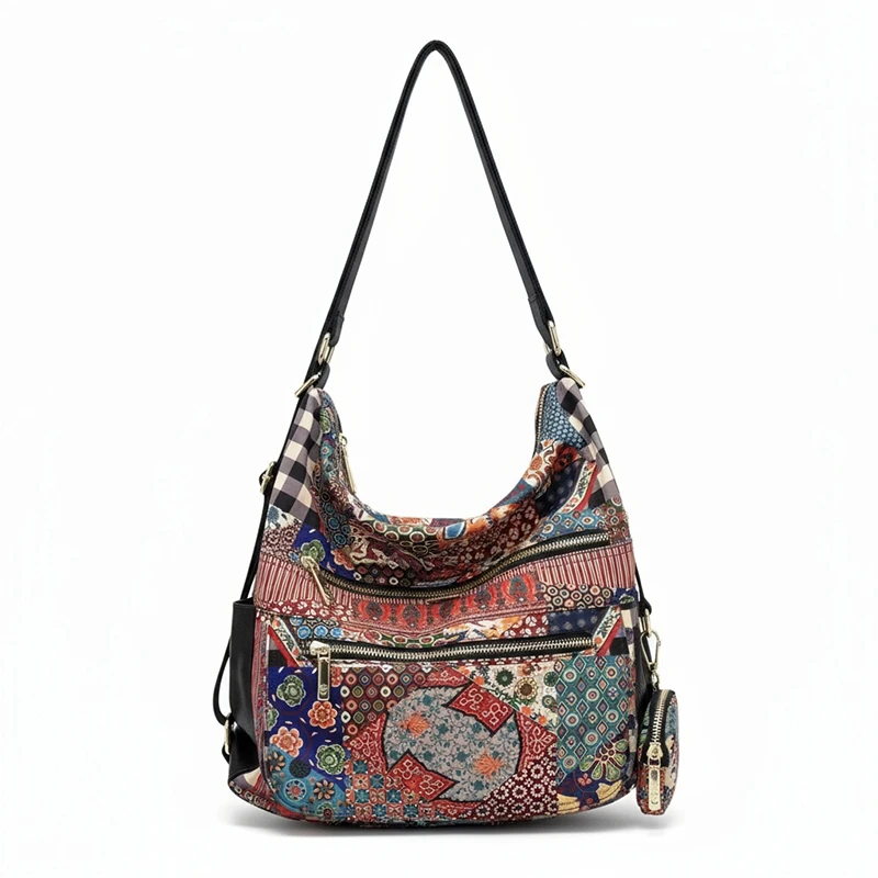 

Retro Printed Pattern Lightweight Casual Travel Daypack Women Simple Practical Nylon Handbag Travel Crossbody Bag