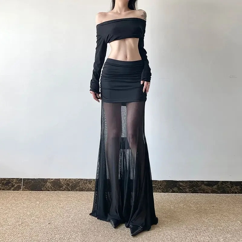 

Perspective Mesh Stitching Bag Hip Skirt Personality Temperament Sexy Spice Fishtail Dress
