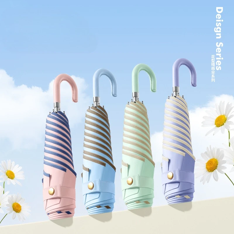 

Manual Folding Petal Umbrella Sunny and Rainy Mini Sunshade Umbrellas Sunscreen Windproof Curved Hook Umbrella for Women