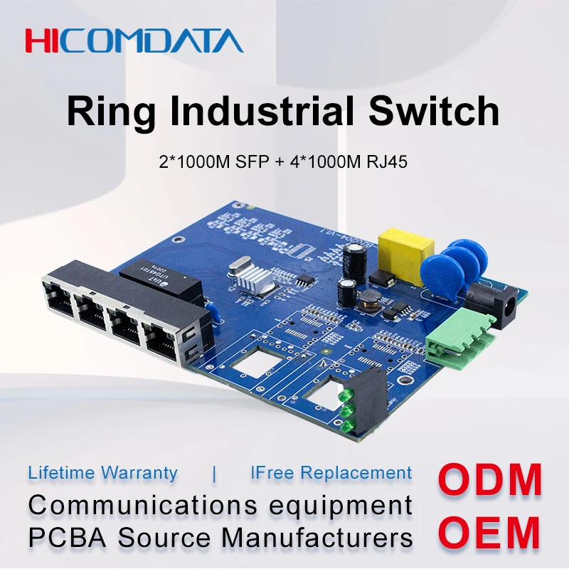 

Industrial Ethernet switch, fiber optic converter, media transceiver, ring type 2G4E switch PCBA, 1000Mbps