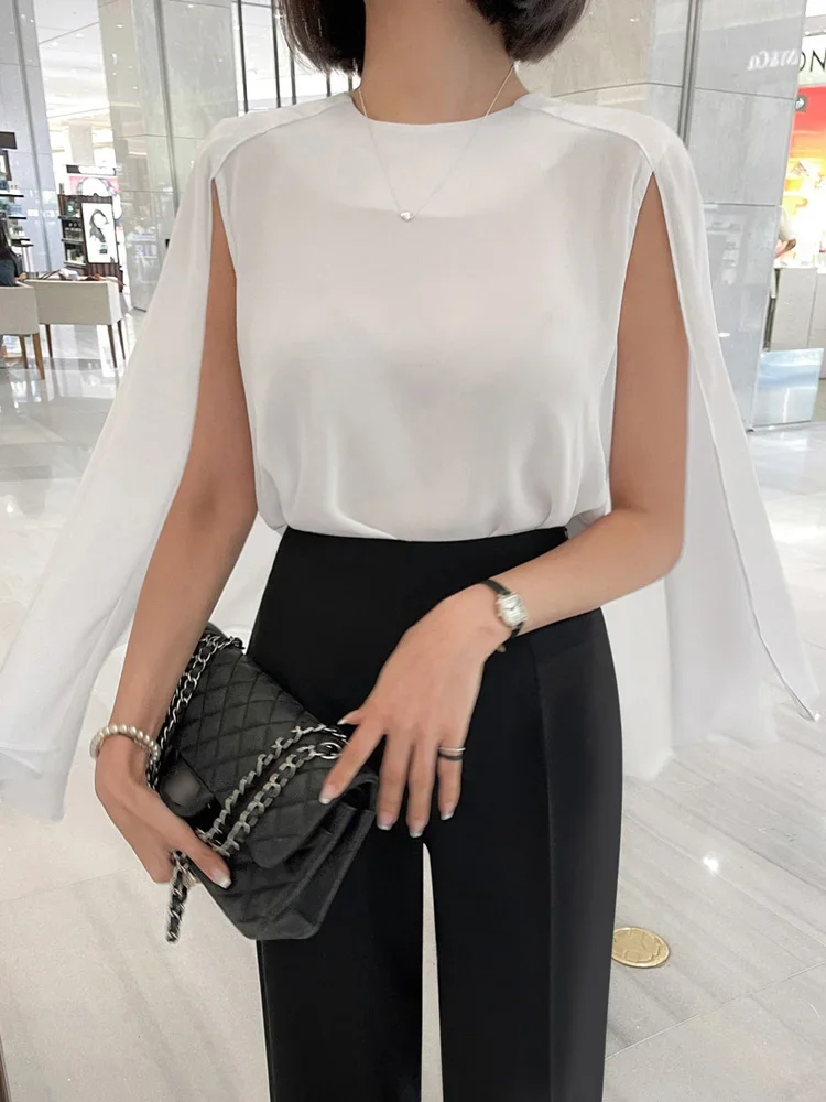 Camicetta da donna Camicia a mantella da donna da ufficio con maniche a pipistrello larghe in chiffon estivo Top progettati alla moda Novità