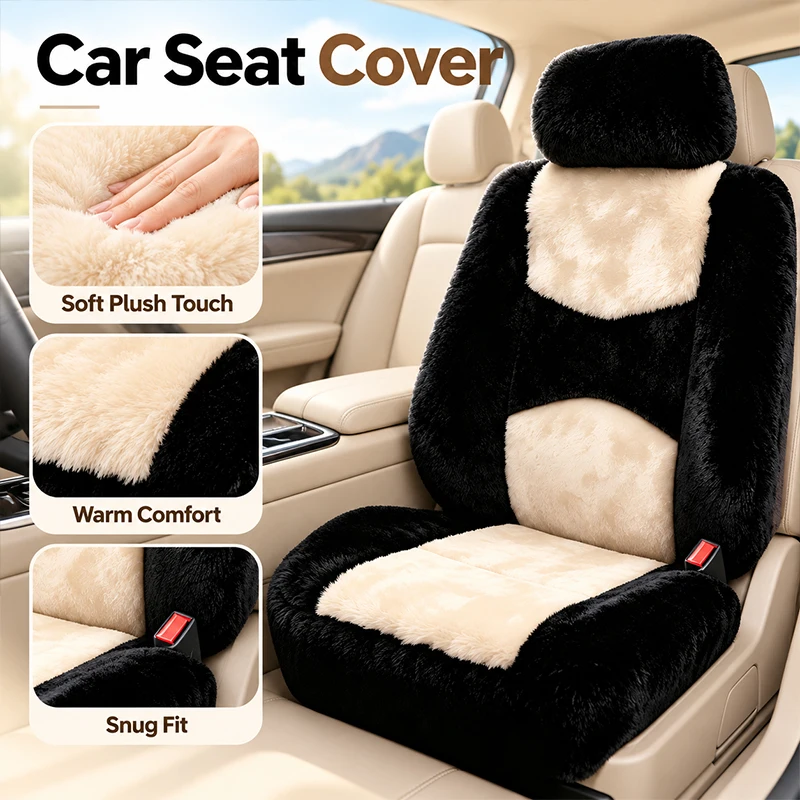 Winter Warm Plush Universal Car Seat Cover Surrounded Front Seat Protector Comfortable& Resisting Wear Fit For Most Cars