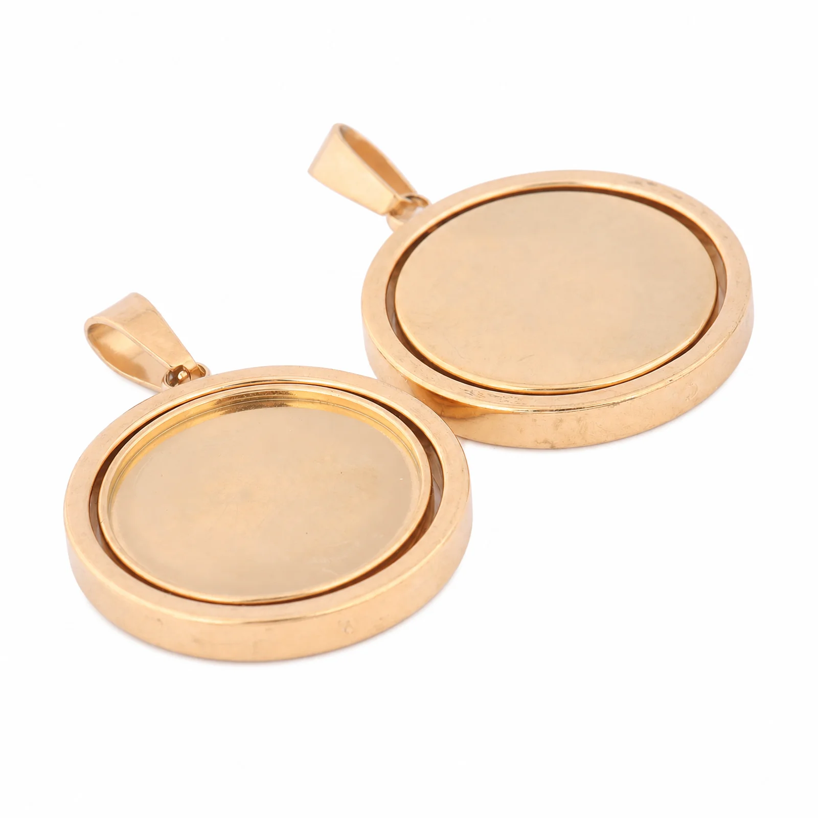 5pcs Stainless Steel Gold Plated Spinning Pendant Trays 20mm Rotating Cabochon Bezel Settings For Diy Necklace Jewelry Making