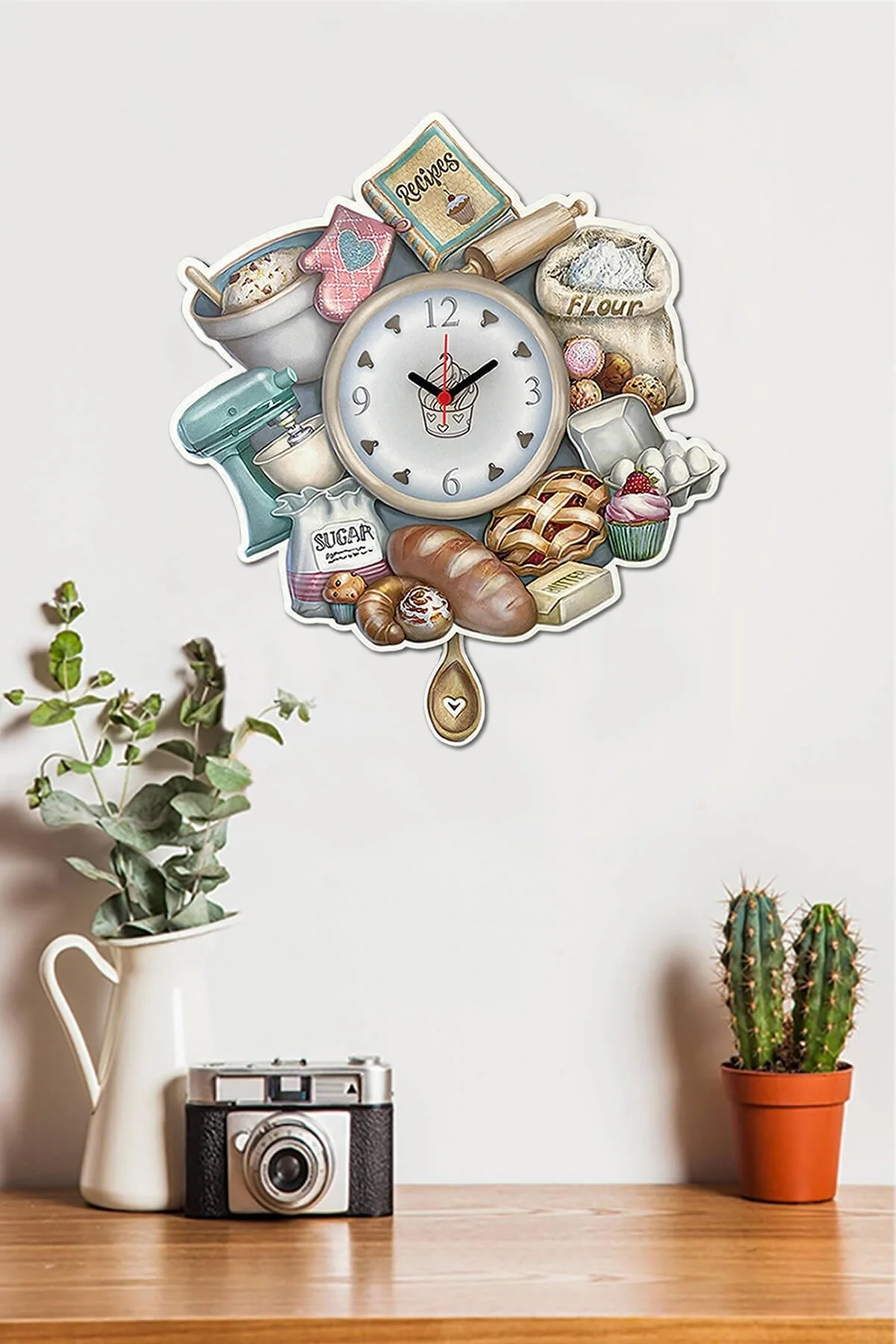 Cake World Swinging Pendulum Wall Clock Lot 40x32cm Stylish Sweet Appearance Kitchen Cafe Decor Items Useful