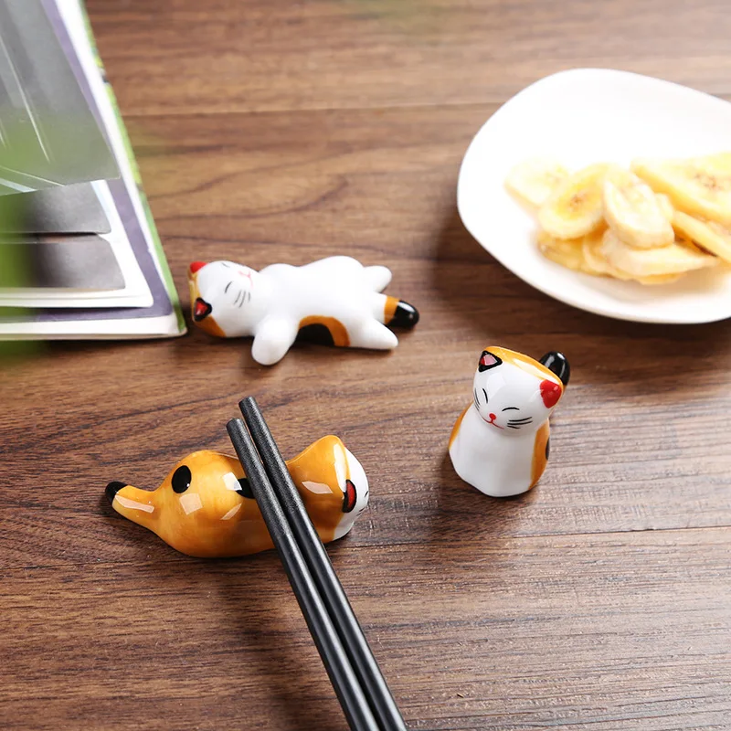 Creative Cute Cat Shape Chopsticks Holder, Chopstick Rack, Spoon Stand, Kitchen Tableware Tools, 2Pcs