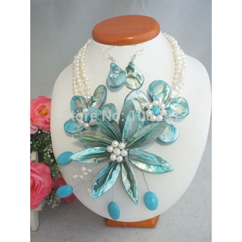 

Beautiful Handmade Shell Flower Necklace fit Wedding Jewelry MN-3658