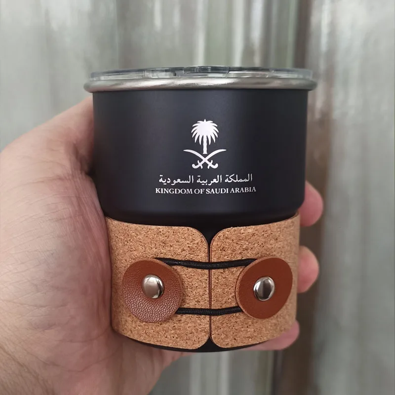 

The National Emblem of Saudi Arabia Logo New Stainless Steel Cup Beer Mug with Lid wood 300ml Outdoor Camping Coffee Mug gift