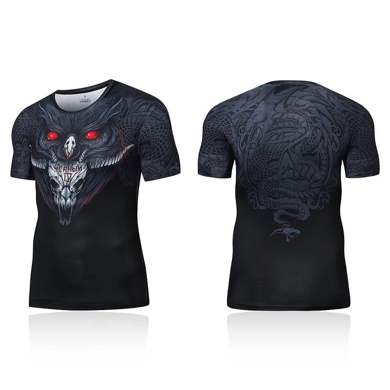 

Men's Cartoon Print Compression T-Shirt Jiu-Jitsu MMA Rash Guard Dragon Clothes Men's Short Sleeve Tee Men's Gym Sport Tight Top