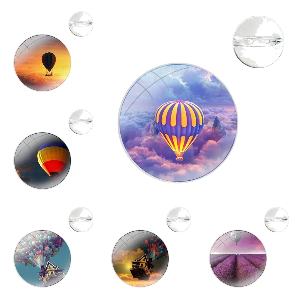 Pins Badge Metal Brooches For Clothes Backpack Decoration gift hot air balloon Sunset sky up