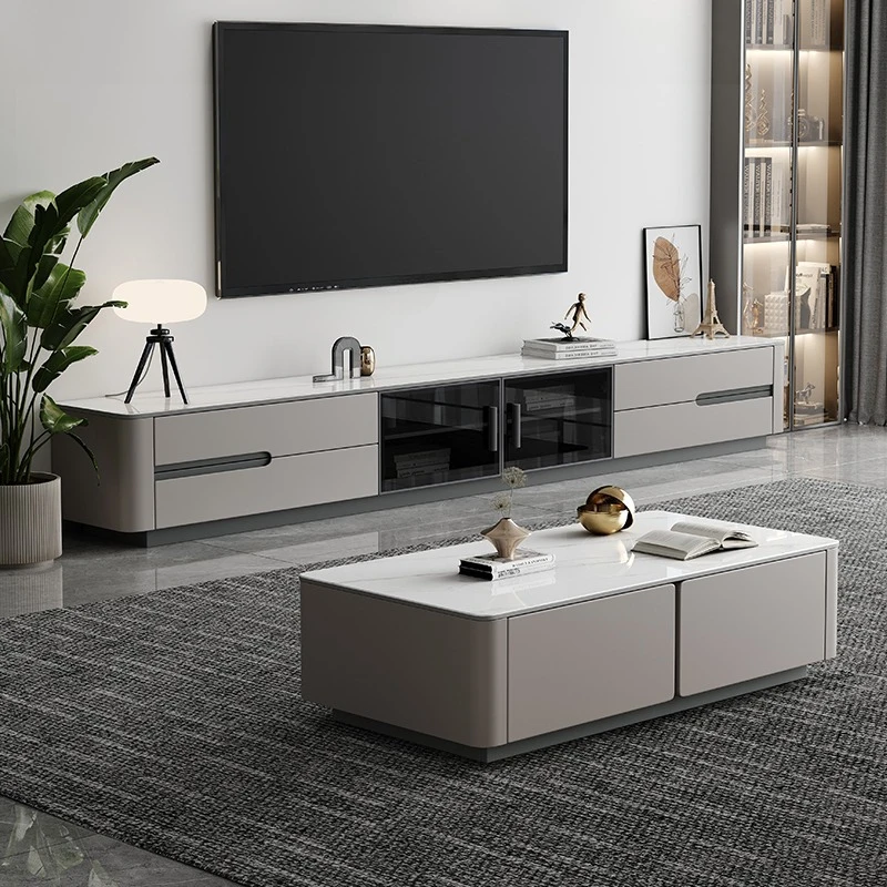 Simple solid wood rock slab coffee table TV cabinet combination light luxury modern home small apartment floor