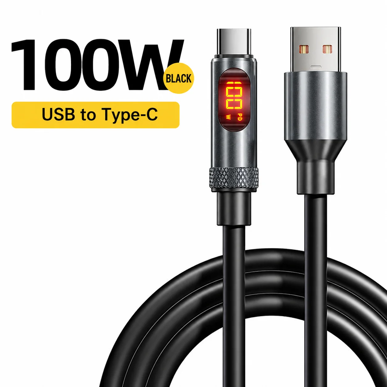 LED-Display USB-C Schnellladekabel 100W 240W, USB-A auf Typ-C und USB-C auf USB-C Datensynchronisationskabel für Handys Laptops Tablets