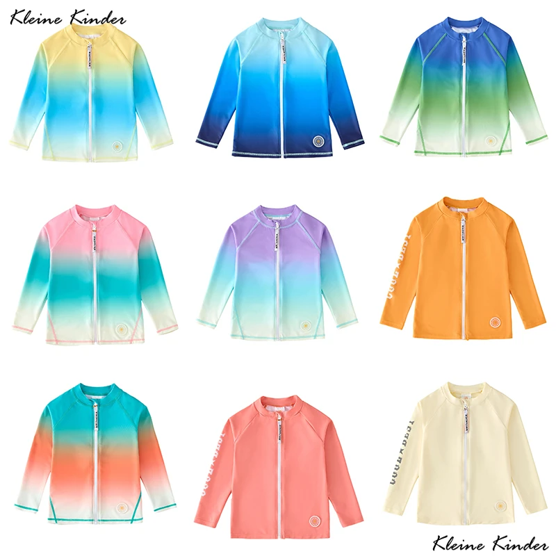Rash guard para crianças com zíper até manga longa natação t camisa upf50 meninos meninas roupa de banho anti uv praia crianças surf banho topos