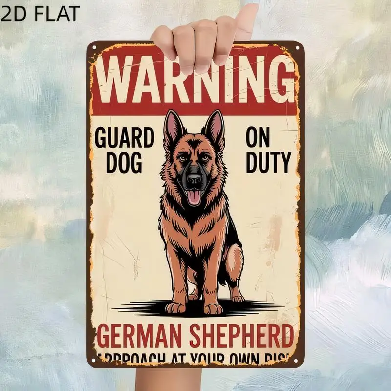 2D Flat German Shepherd Guard Dog Vintage Metal Sign - Retro Tin Wall Art, Iron Material, Warning Design, Perfect for Home Yard