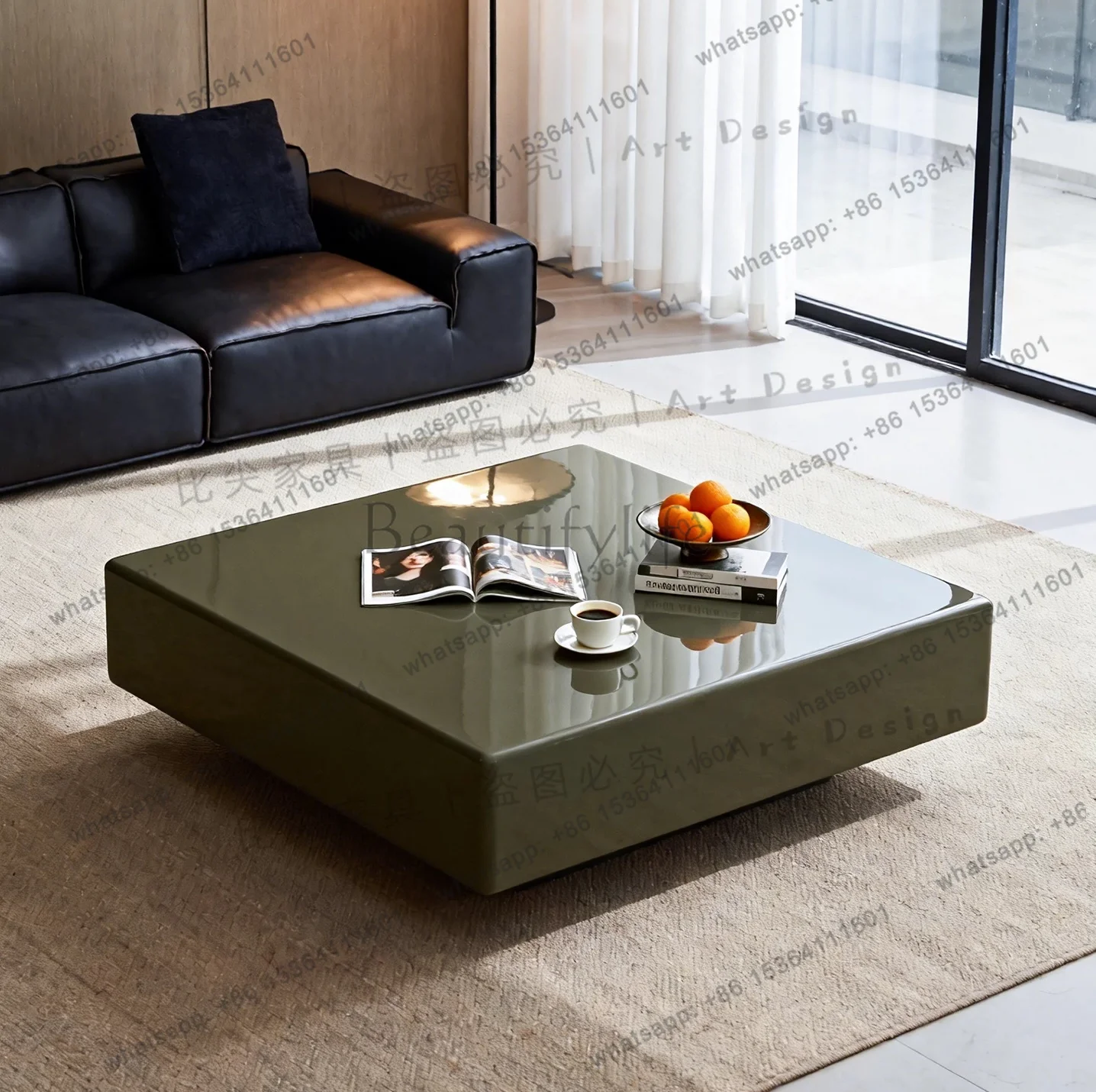 Italian minimalist piano paint coffee table high-end sense square creative small apartment model room large flat floor