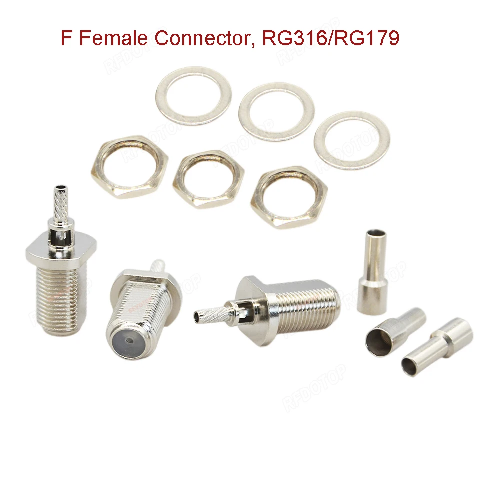 5pcs/lot F Male Plug Female Jack Connector Imperial Right Angle Crimp For RG174 RG316 RG179 RF Connector Gold Plated Brass