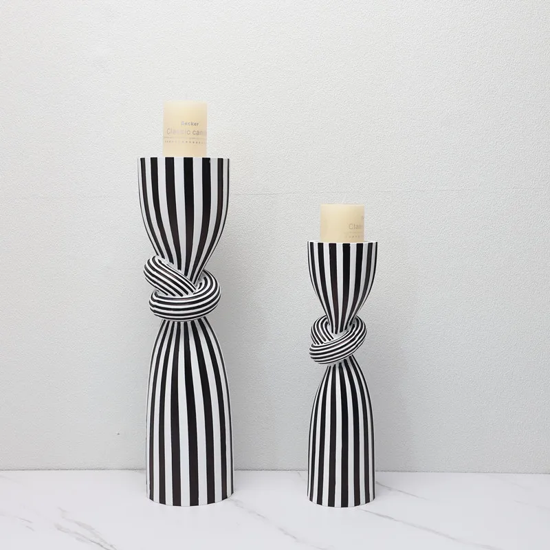 Simple Black and White Striped Kink Candlestick Resin Ornaments Living Room Dining Table Decorations Room Decoration