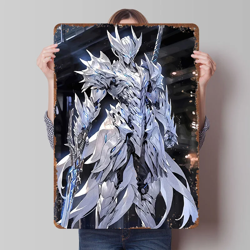 White Knight With Glowing Sword Printing Poster Customized Retro Wall Art Vintage Metal Signs for Mancave Decoration Garage Home