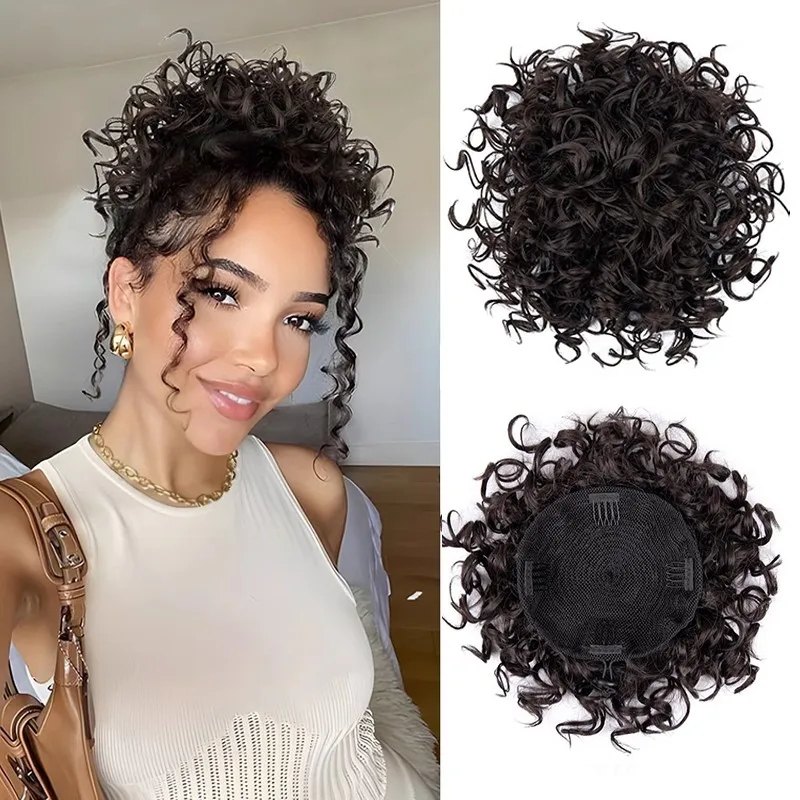 Peruca em forma de pão integrada estilo europeu e americano com design superior fofo e bagunçado, peruca em forma de pão de rolo pequeno