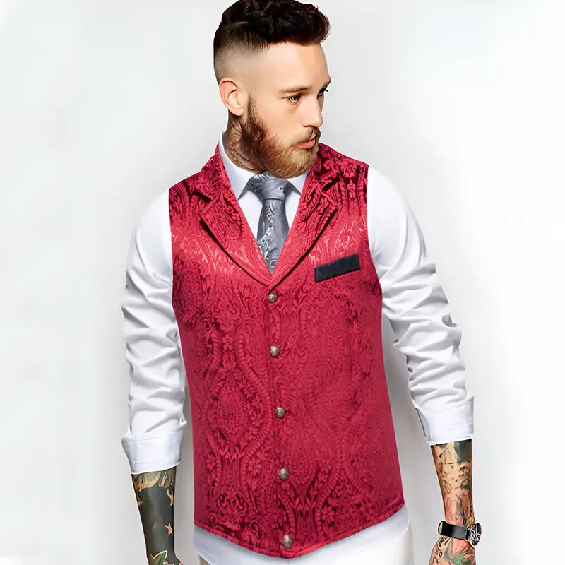 European Medieval Men's Retro Floral Vest Fashion Lapel Patchwork Suit Vest Spring Casual Vintage Gentleman Leisure Party