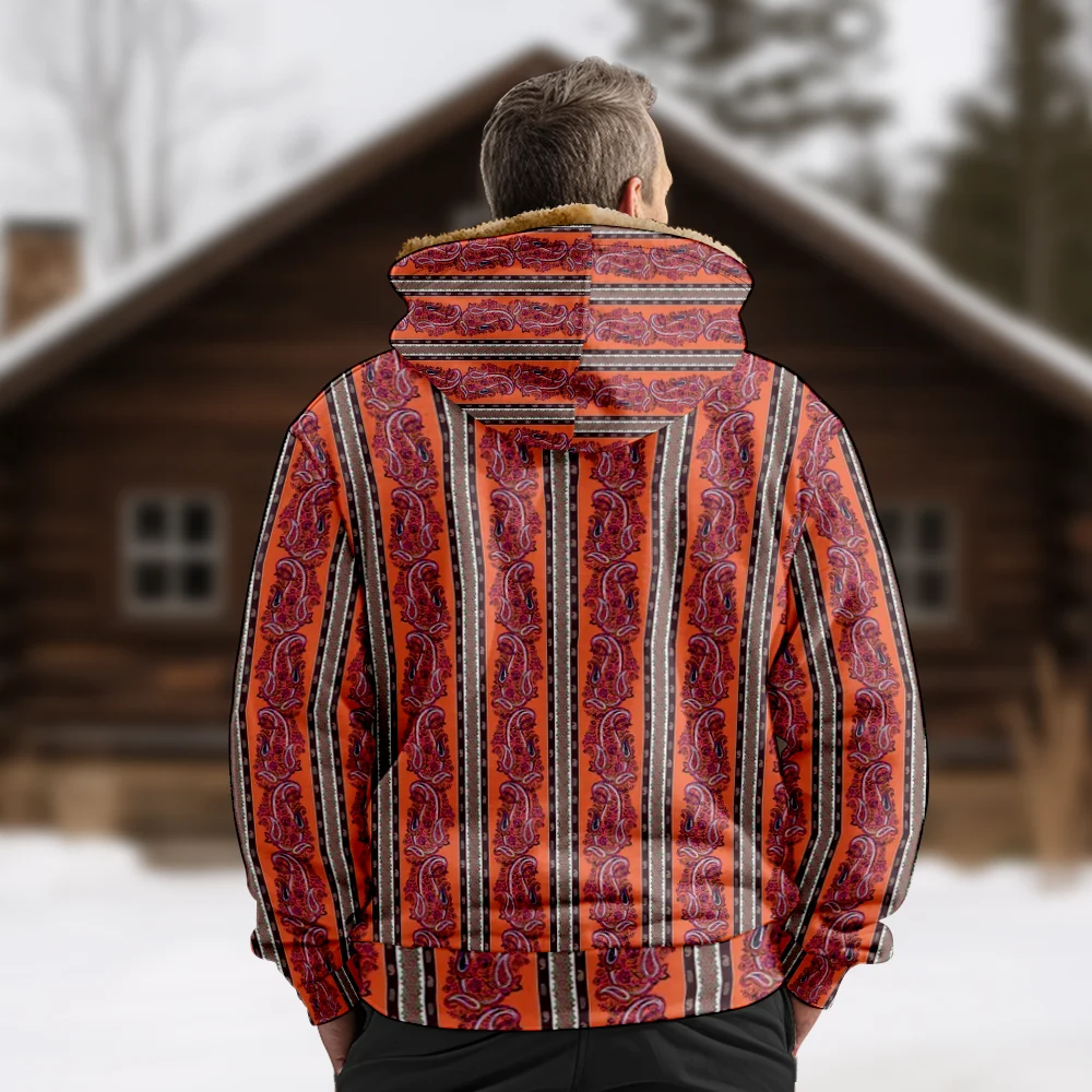 Abrigos de chaquetas de invierno para hombre, abrigo de algodón con patrón Retro de Paisley rojo, vestido térmico para el hogar