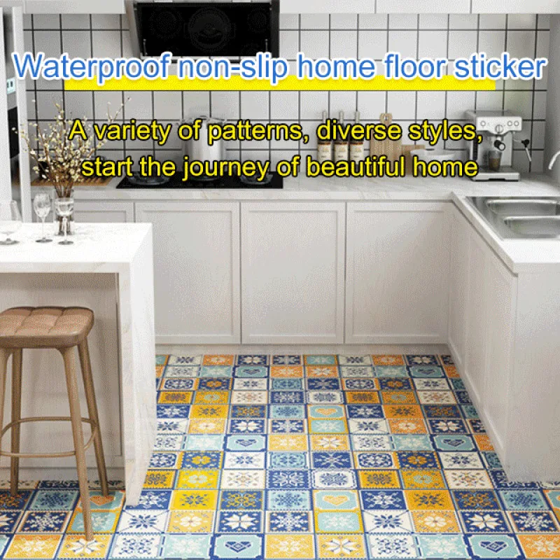 Kitchen floor tile floor tile waterproof non-slip wear-resistant self-adhesive bathroom floor renovation stickers decoration