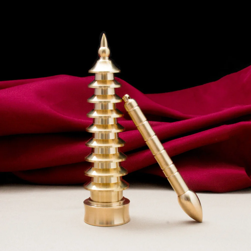 

Wenchang Pagoda Brass Desktop Tower Home Decoration Decor Vintage Metal Architecture Tabletop Decoration
