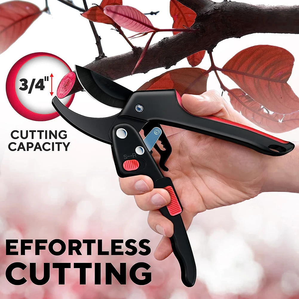Premium Garden Clippers Gardening Tasks 3 Times Easier, Rachet Hand Ideal For Those With Arthritis or Weak Hands, Cut Capacity S