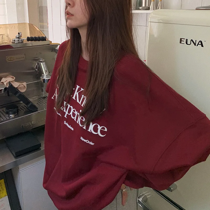Frauen Herbst Neue Casual Oansatz Langarm Hoodies Brief gedruckt Sweatshirts Vintage Harajuku Chic Pullover Top Y2K2025