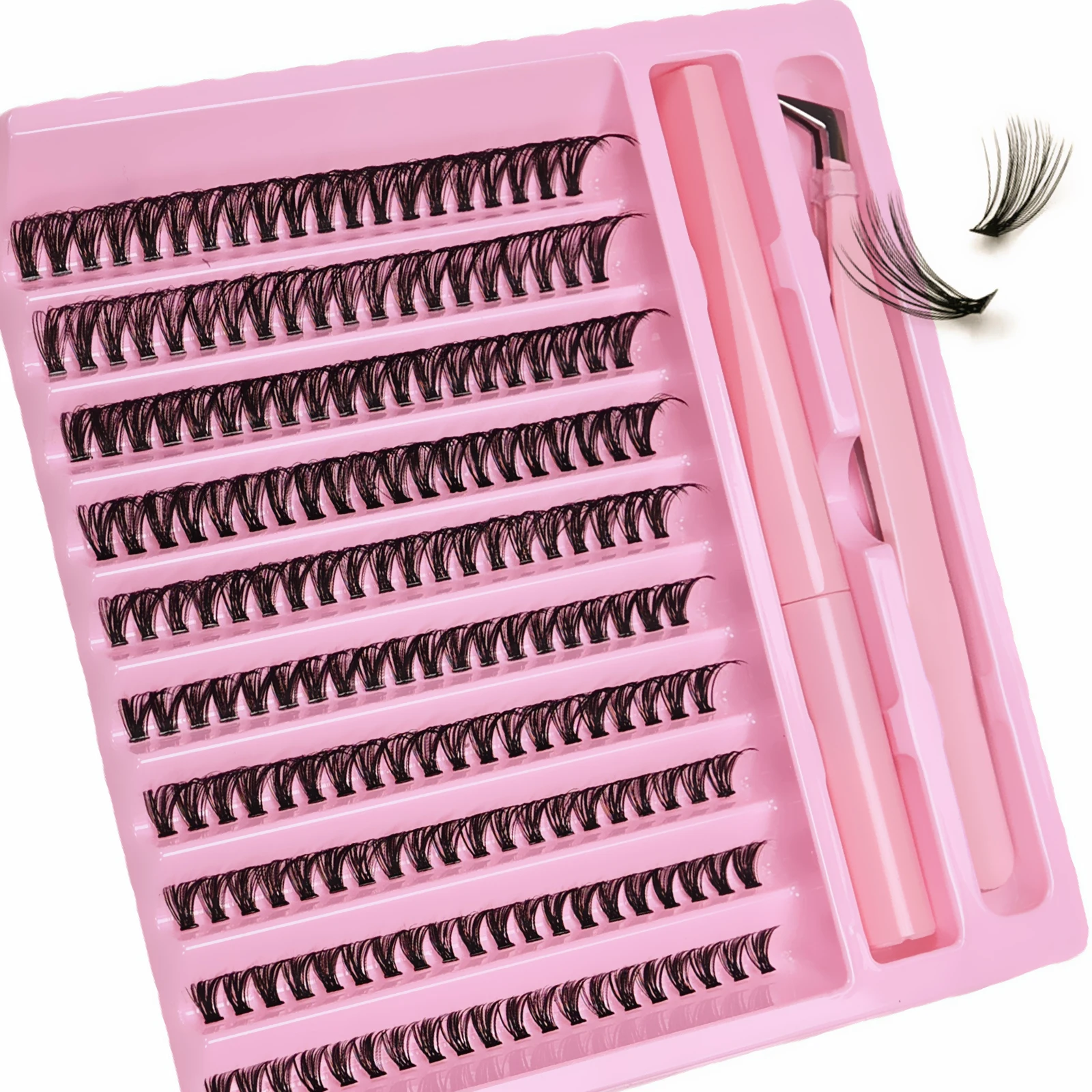 DIY Wimpernverlängerungs-Set 200 Stück Wimpernbüschel mit Kleber Wimpern-Kit Cluster-Wimpern D-Curl Falsche Wimpernbüschel mit Pinzette – Detail 2