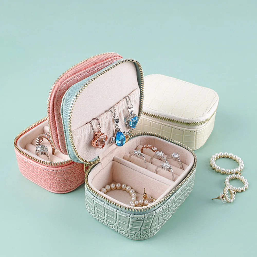 Snake Patter Jewelry Box Travel Portable Earrings Ring Bracelet Necklace Organizer Storage PU Leather Mini Treasure Display Box