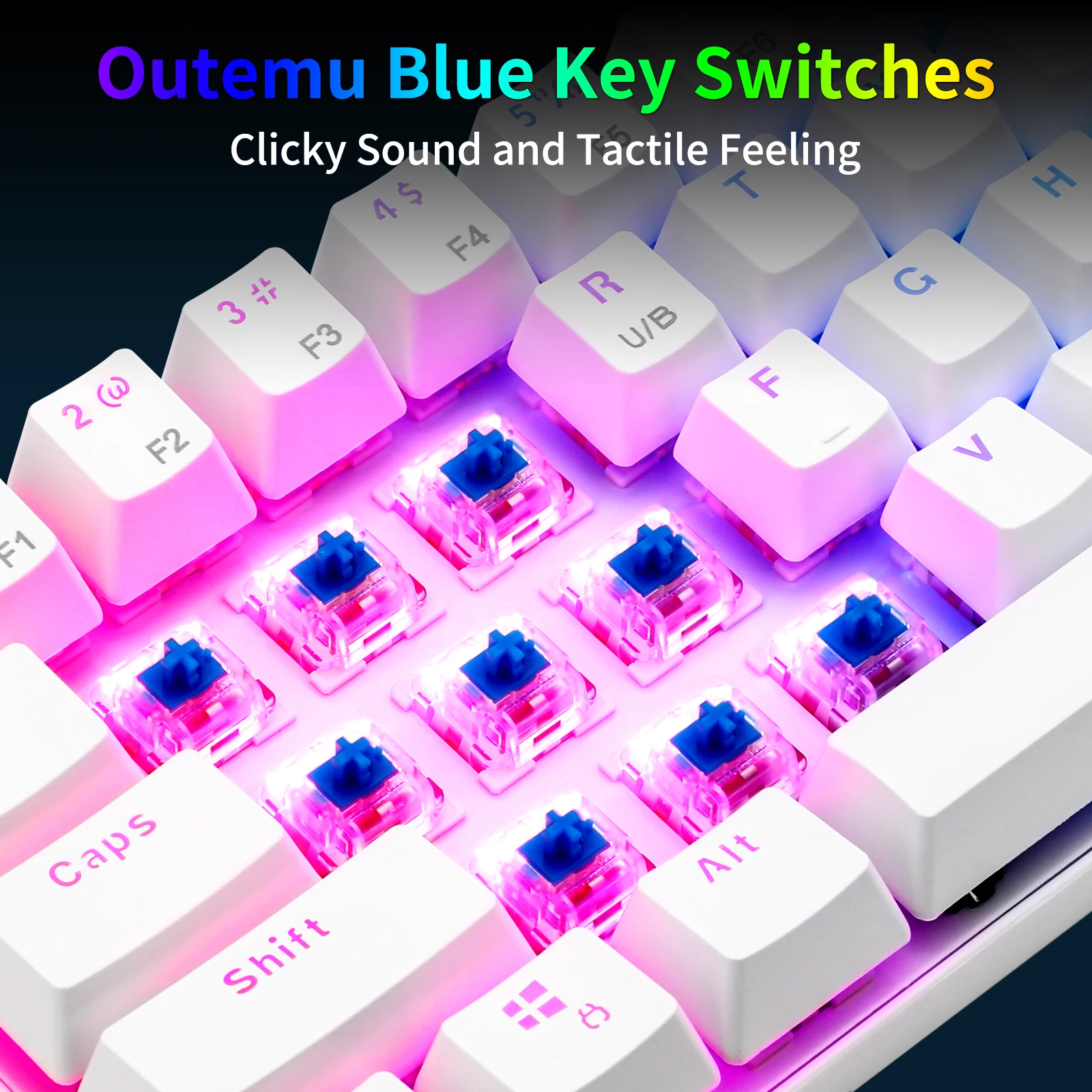 Imagem -05 - Huo ji Cq63 Rgb Teclado de Jogos Mecânico sem Fio Bluetooth 5.0 Teclado com Fio 63 Teclas para pc Tablet Portátil Telefone Celular Branco