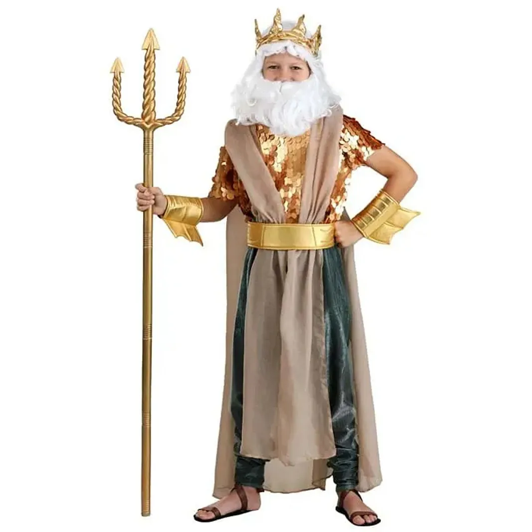 Disfraz de Poseidón Dorado para Niños, Disfraz de Dios Olímpico de la Mitología Griega, Rey del Mar, Disfraz de Halloween, Traje de Fiesta