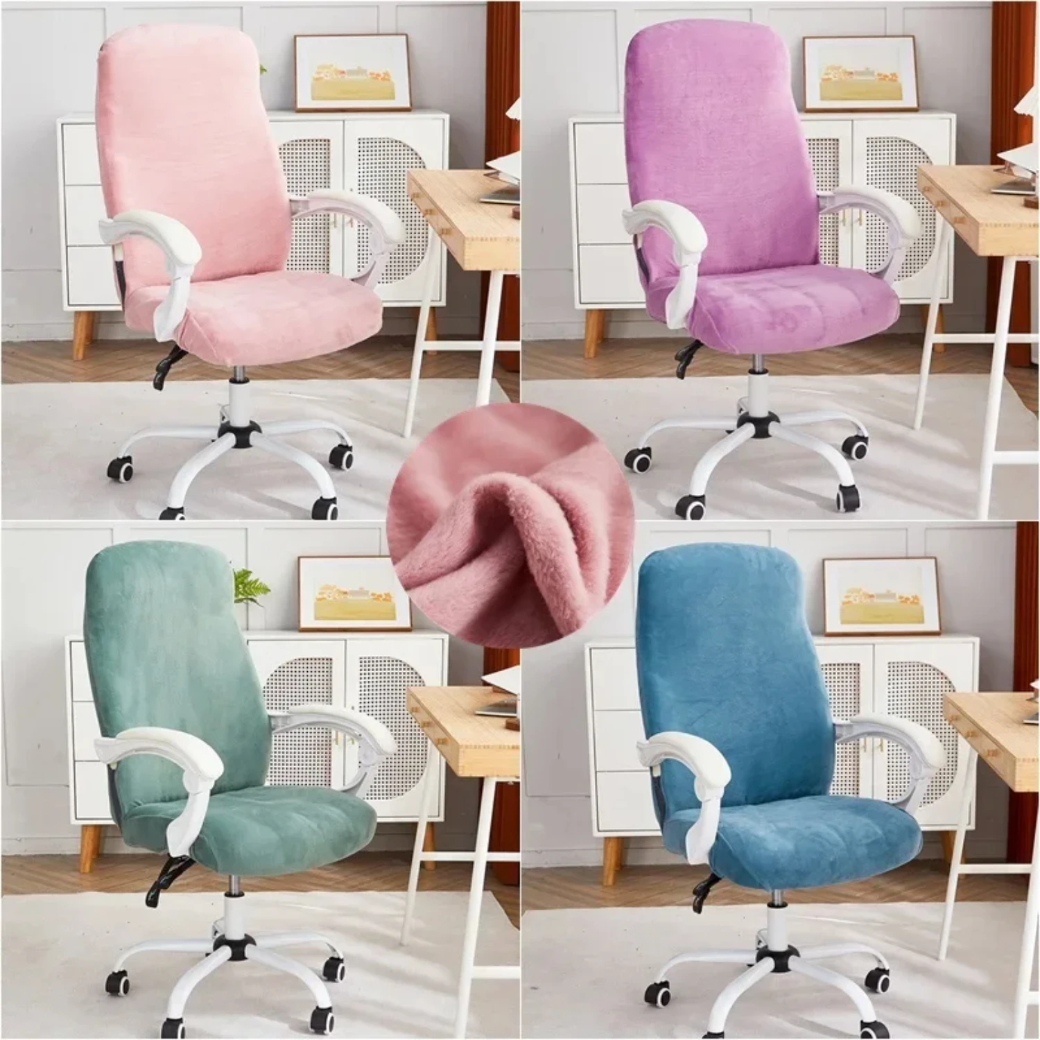 Plush Velvet Thicken Office Chair Cover Elastic Computer Chair Covers for Silla Escritorio, Soft Seat Slipcovers for Play Gaming