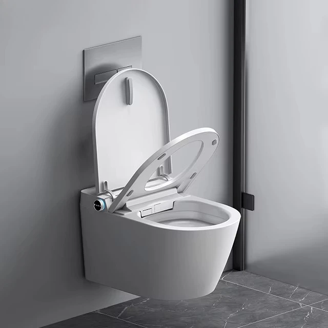 Aan de muur gemonteerd slim toilet P-Trap Opklapbaar wandhangend toiletbriltoilet met verborgen tank