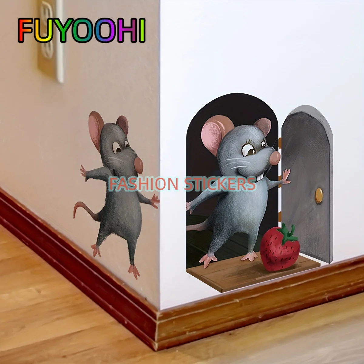 FUYOOHI 3D Car Stickers/wall Stickers for Living Room, Bedroom, Kitchen, Corner Stickers/romantic Cartoon Mouse Hole Wall Decals