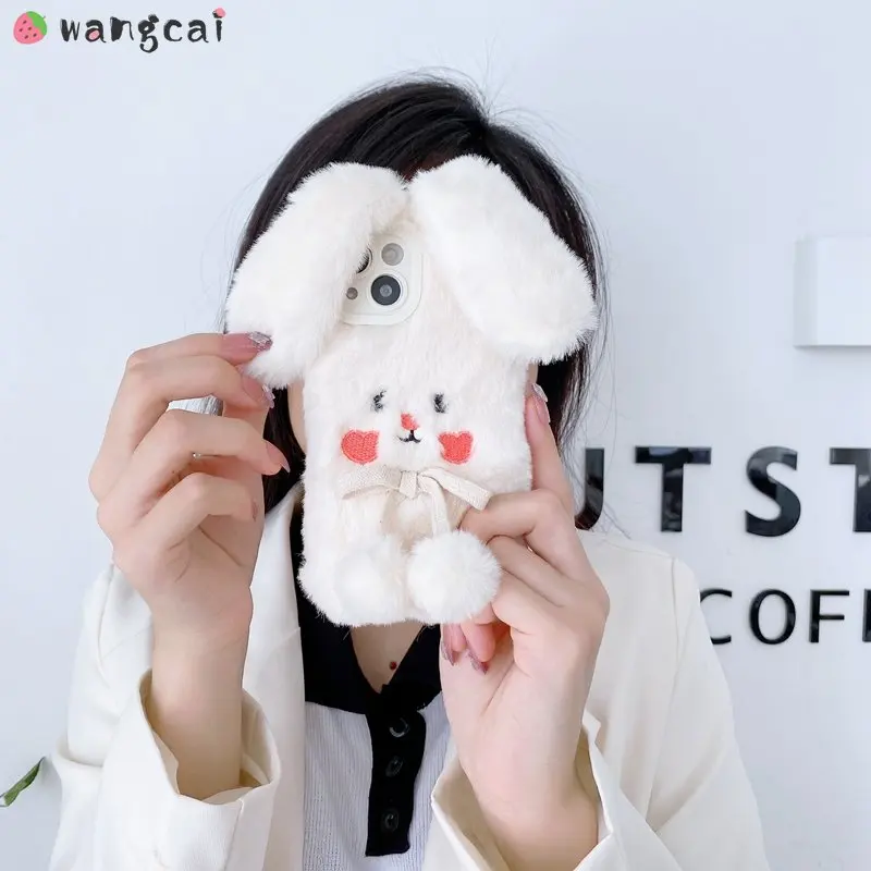 lovely Plush Fur Rabbit Case For Samsung Galaxy A04 A14 A54 A73 A53 A33 A23 A13 A03 Core A03S A60 Warm Phone Cute Fluffy Case