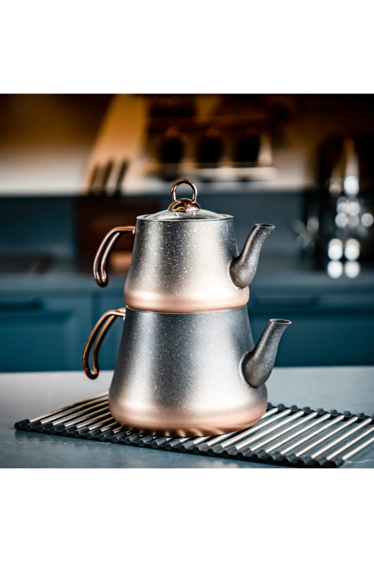 

DOLBOVI 4 piece granite teapot set-black & copper Cooper Tea Pots Handmade