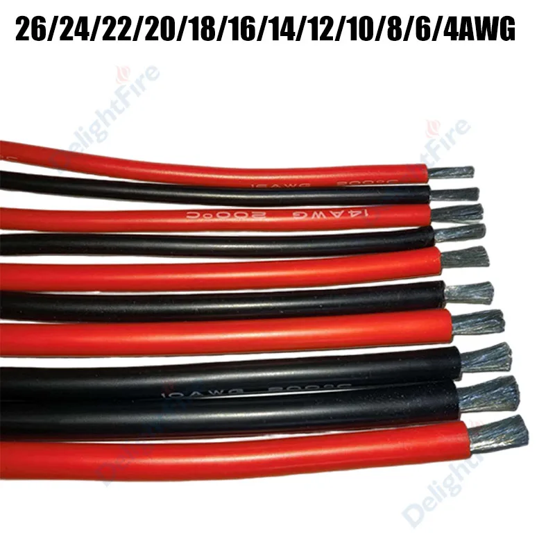 Heat Resistant Silicone Wire Red Black 1/3/5/10/20/30/50m 26 24 22 20 18 16 14 12 10 8 6 4AWG Electrical Cable For Solar Panel