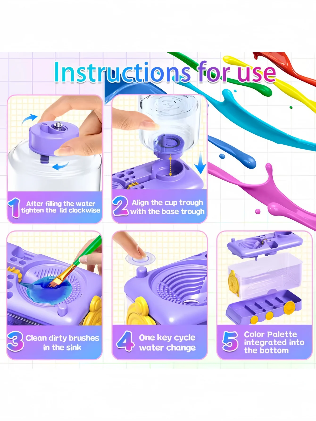 Upgraded Water Circulation Brush Cleaner, Art Painting Tool, Pigment Rinsing Cup & Brush Washing Bucket view 3