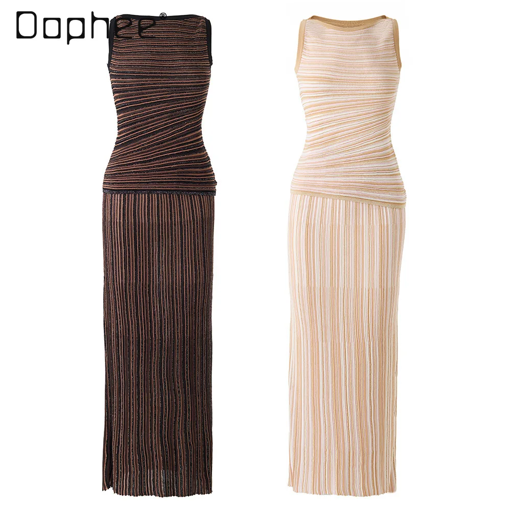 

Korean Ins Color Matching Bright Silk Knitted Striped Sleeveless Vest Skirt Two-piece Set Trendy Temperament Celebrity Skirt Set