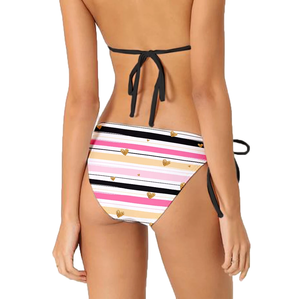 Women's funny printed two-piece bikini set cute little love detachable chest pad bikini swimsuit women's swimsuit swimsuit
