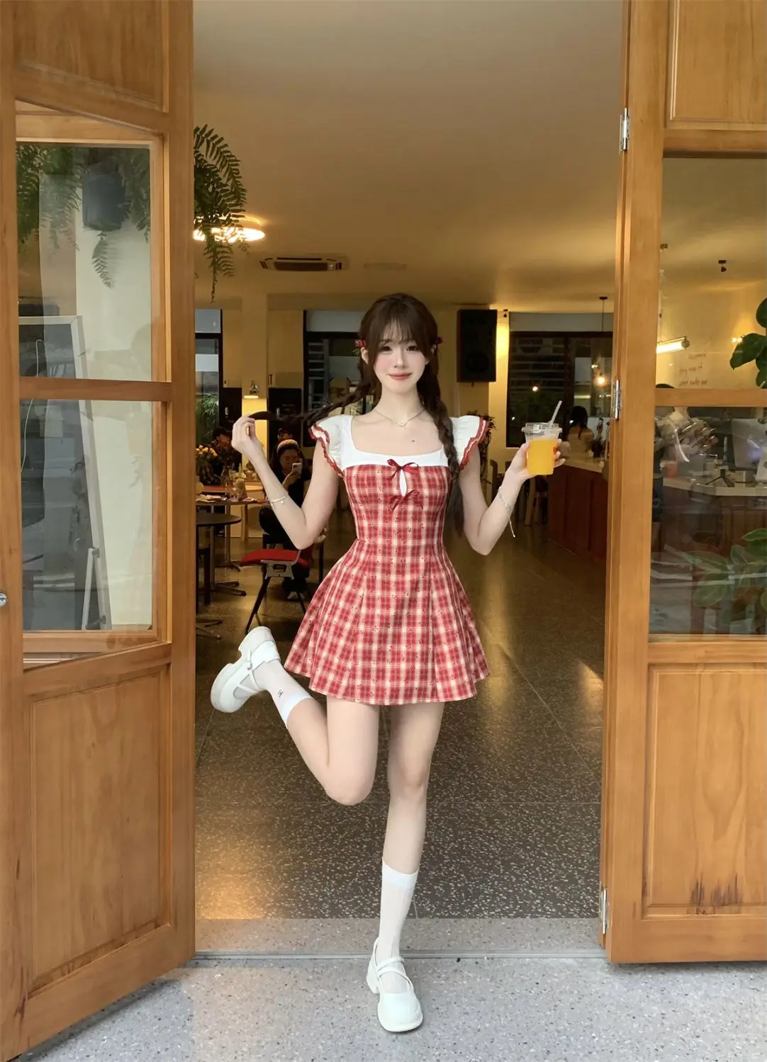 Japan Sweet Cute Plaid Dresses Summer Women Fashion Short Skirt Vintage Aesthetic Fairycore Y2K Temperament Dress